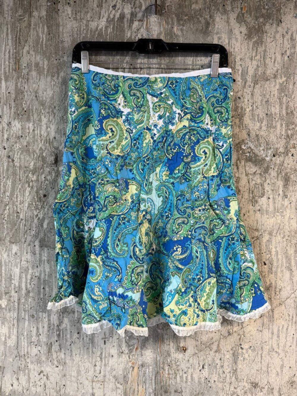 MERYL DIAMOND Women's Paisley Mini Skirt Size 8 In Blue/Green